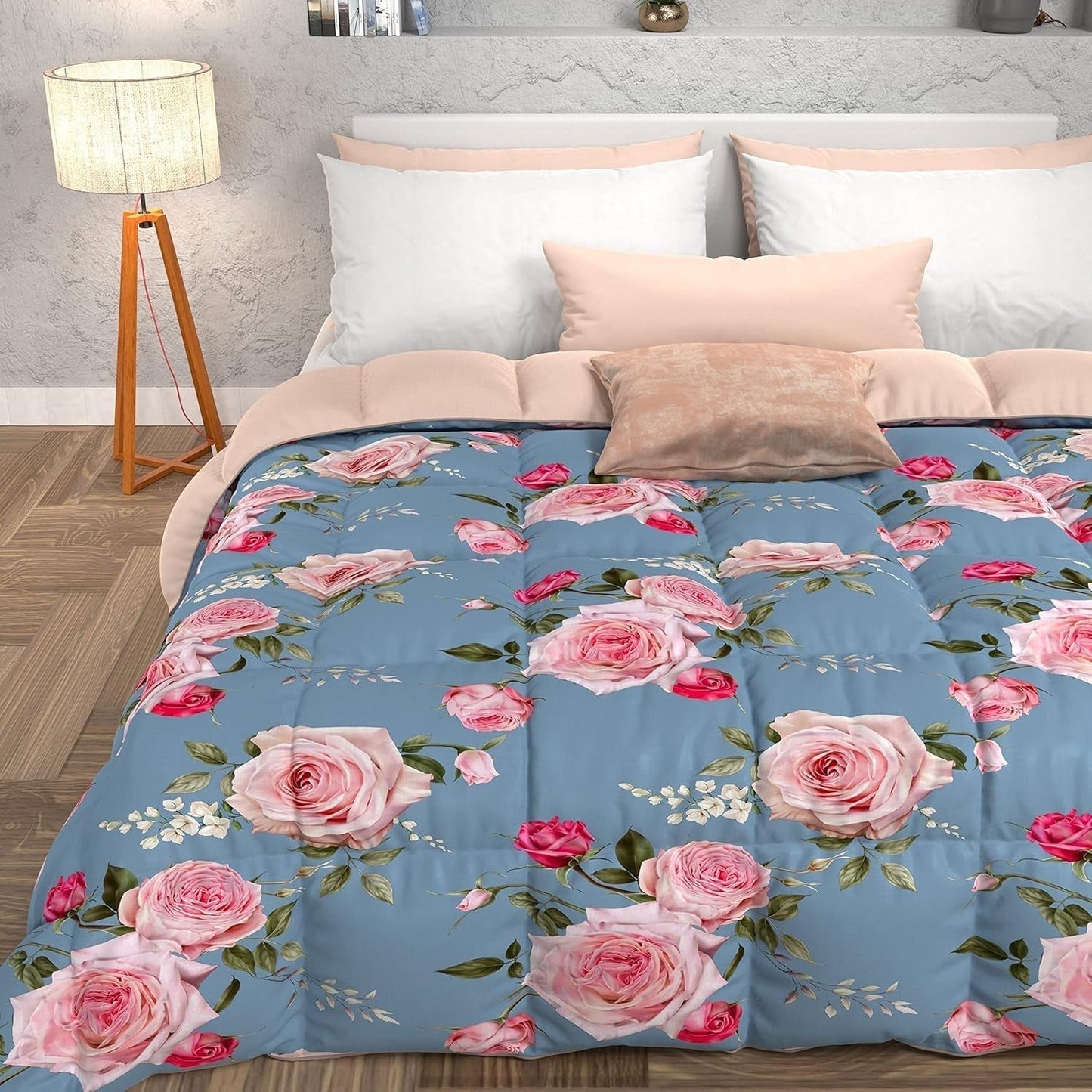 PETTI Artigiani Italiani - Kołdra zimowa, Kołdra zimowa, Prosta kołdra, Dwustronny, Druk monokolorowy i cyfrowy, 100% hipoalergiczna mikrofibra, Made in Italy Kołdry i kołdry Naty Shop Flowers 20 Jasnoniebieskie Łóżko pojedyncze