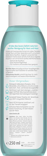 Lavera Care Basis Sensitiv 2 w 1, Szampon i żel pod prysznic z organicznym aloesem i keratyną roślinną, 250 ml Prysznic i kąpiel Naty Shop