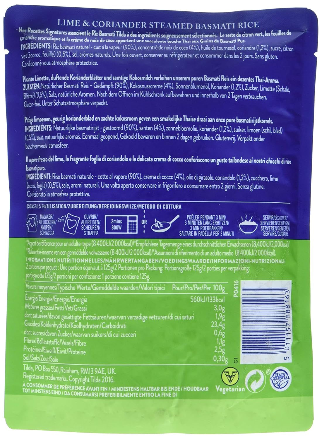 TILDA Ryż Basmati na parze z limonką i kolendrą do kuchenki mikrofalowej, 250g