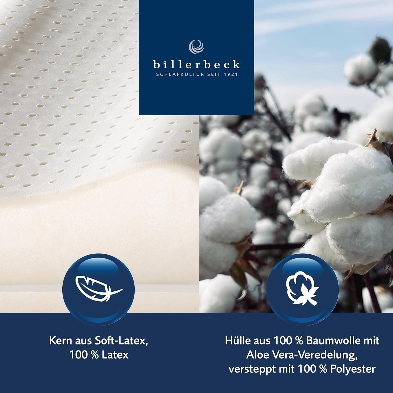 Billerbeck Pillow S20 Latex - Poduszka pod kark 40 X 80 cm - Poduszka podtrzymująca szyję z miękkim rdzeniem lateksowym, biała Poduszki standardowe Naty Shop