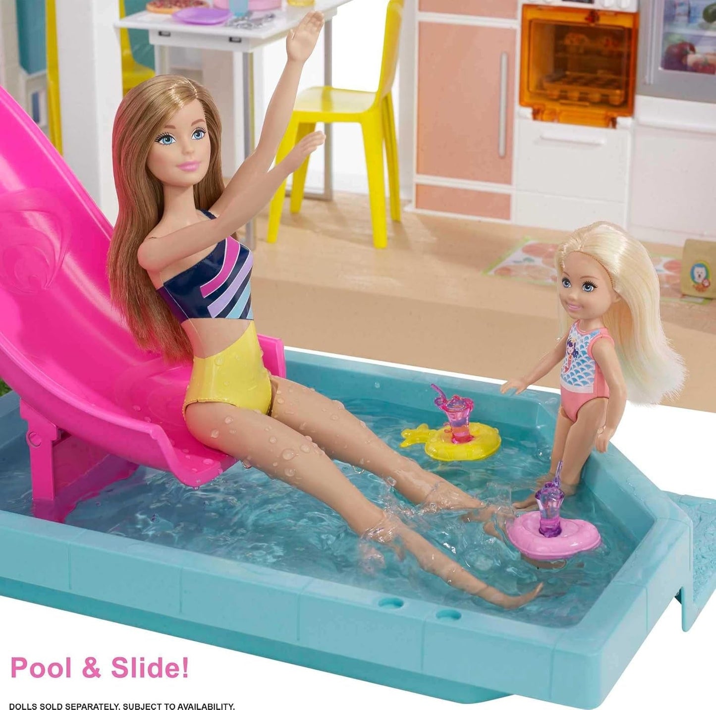 Dom marzeń Barbie (114 cm), 3-piętrowy domek dla lalek, basen, zjeżdżalnia, winda dla wózków inwalidzkich, 75 akcesoriów, lalki, odpowiedni jako prezent dla dzieci w wieku od 3 lat i starszych, GRG93