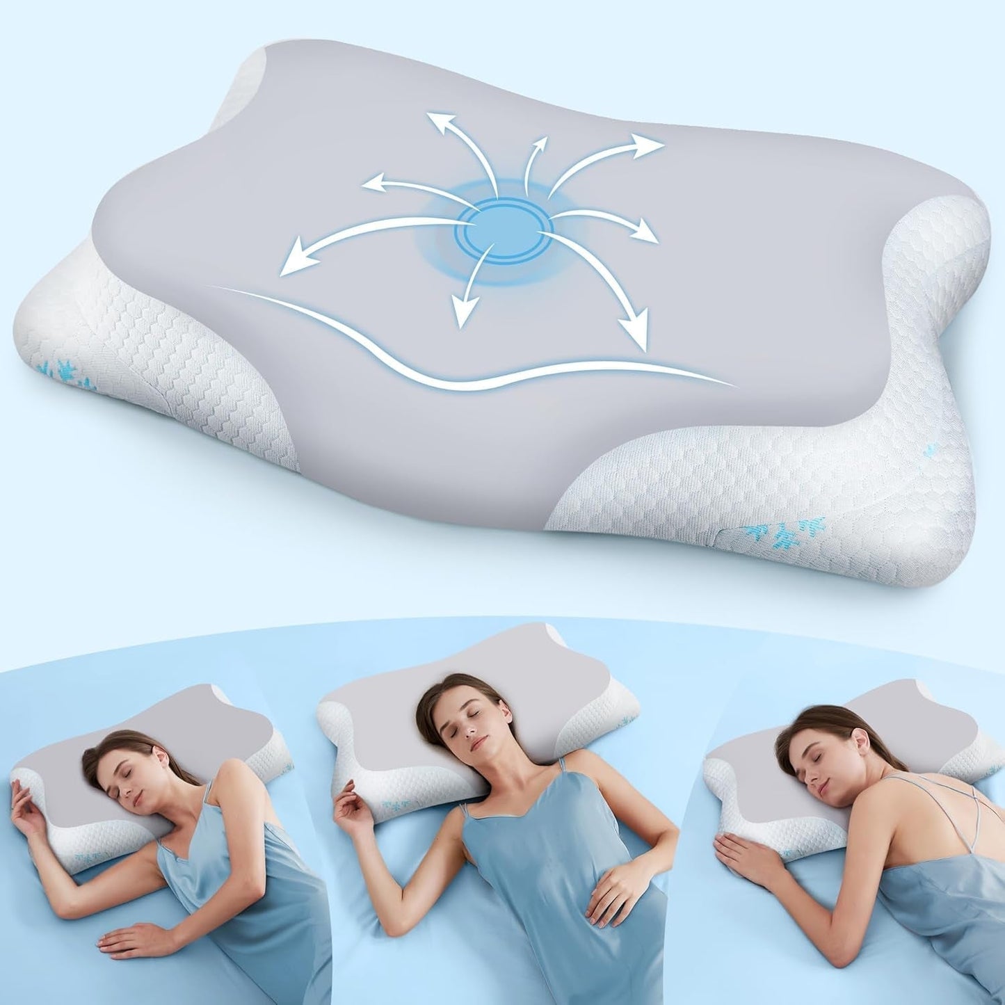 Poduszka pod szyję Cloudétoile Poduszka z pianki Memory - 2 w 1 Ergonomiczna poduszka ortopedyczna Poduszka z pianki Visco Poduszka podtrzymująca szyję Poduszka z pianki Memory z regulacją wysokości Biała 64X38X12cm Poduszki ortopedyczne szyjki macicy Naty Shop Szary 65X39X12 Cm