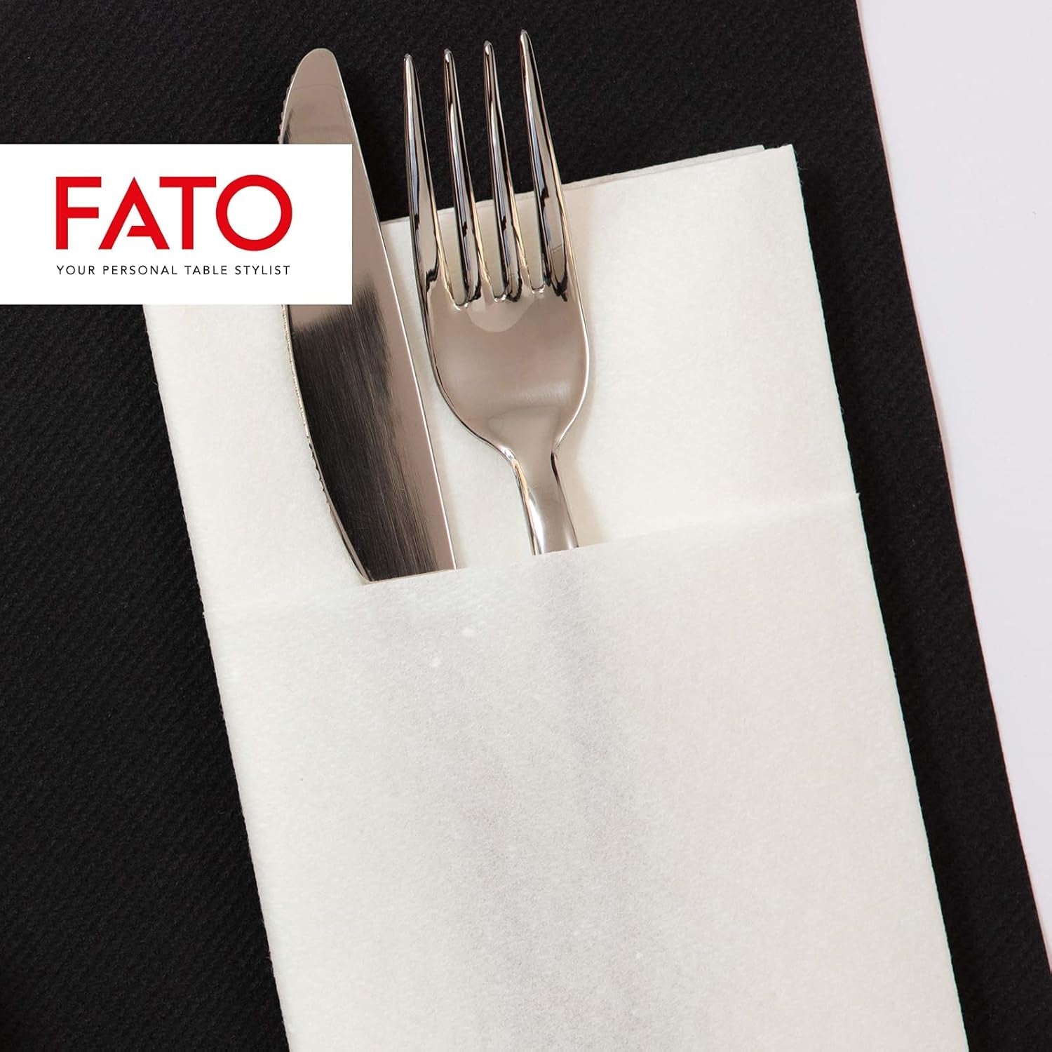 Fato - Suche serwetki papierowe, Airlaid, efekt tkaniny, opakowanie 50 serwetek, rozmiar 40X40 złożone na 4, kolor czarny