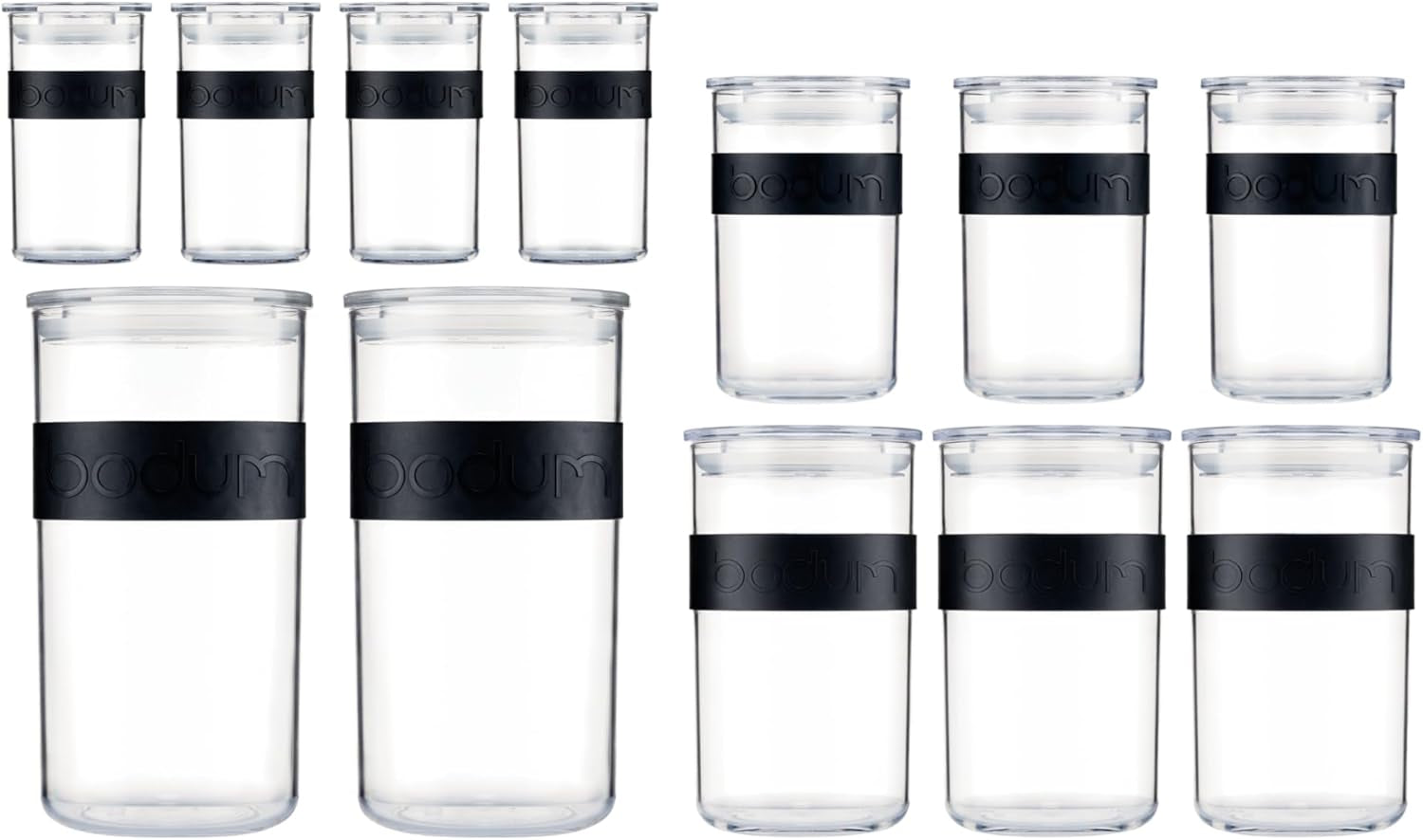 Słoiki do przechowywania BODUM PRESSO, plastikowe, czarne, 4 x 0,25 l, 3 x 0,6 l, 3 x 1 l, 2 x 2 l Pudełka do przechowywania żywności Naty Shop