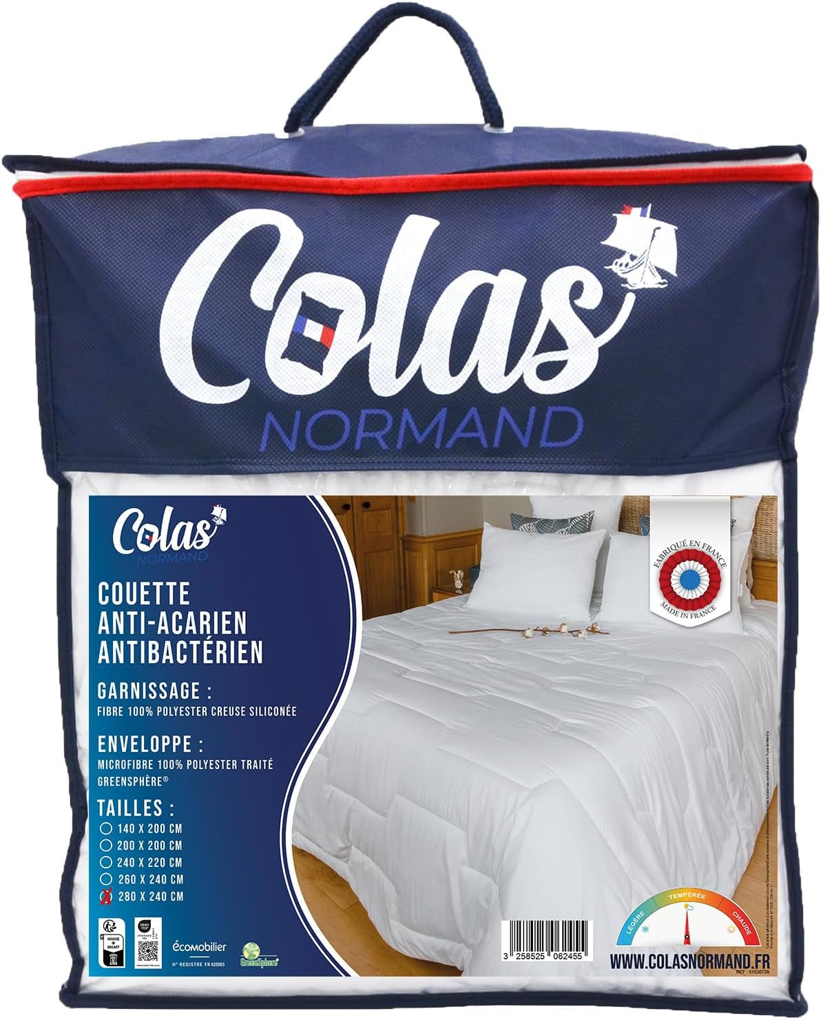COLAS NORMAND - Kołdra przeciw roztoczom i bakteriom - Umiarkowany - 280 X 240 cm - Długotrwały efekt - Doskonała higiena - Mikrofibra - Miękka i wygodna - Możliwość prania Kołdry i kołdry Naty Shop