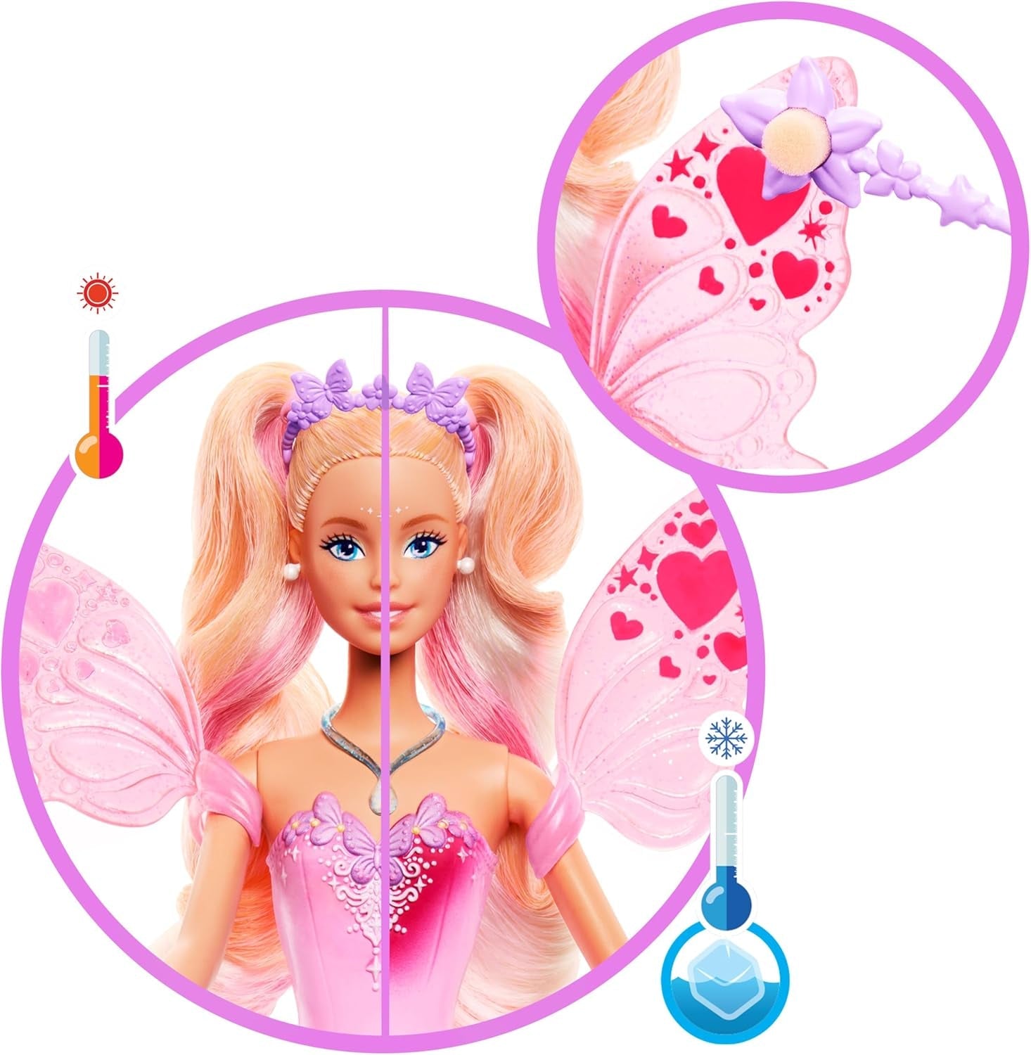 Lalka Barbie Mattel Wróżka z różdżką i modnymi dodatkami, fantastyczny motyw ze skrzydłami i strojem zmieniającym kolor, JCP76, [wielokolorowe] lalki Naty Shop