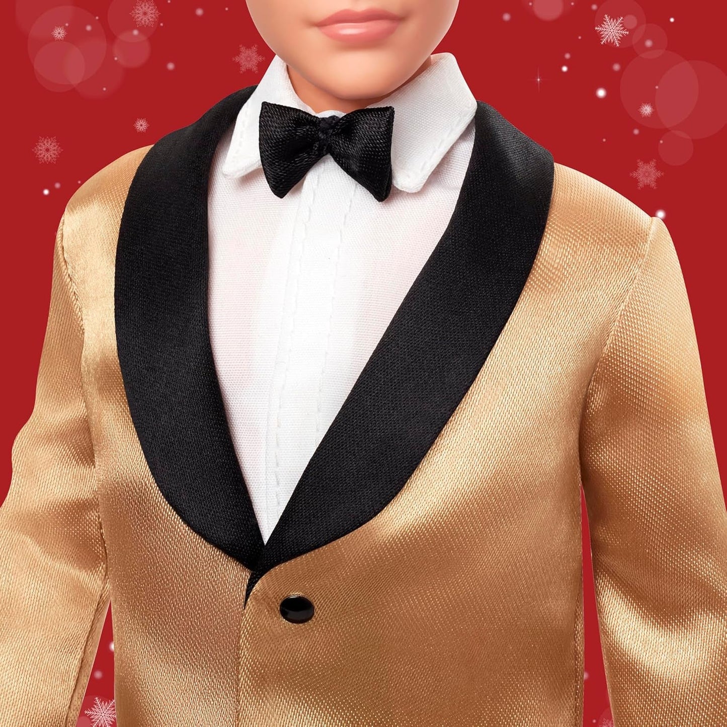 Barbie Signature 2025 Holiday Blonder Ken Modepuppe zum Sammeln w komplecie Anzug mit Goldener Jacke in Einer Verpackung zum Ausstellen und mit Puppenständer, JGK55