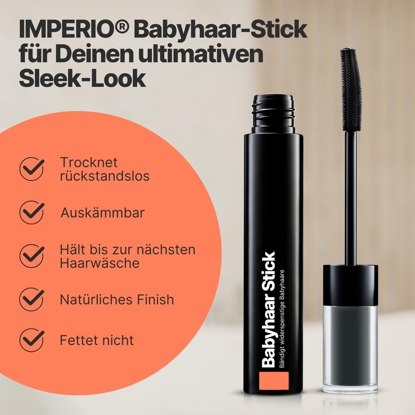 IMPERIO Hair Finishing Stick for Baby Hair - Tusz do rzęs premium do włosów baby, który ujarzmia cienkie i łamliwe włosy - 12ml Przezroczysta farba do włosów Naty Shop