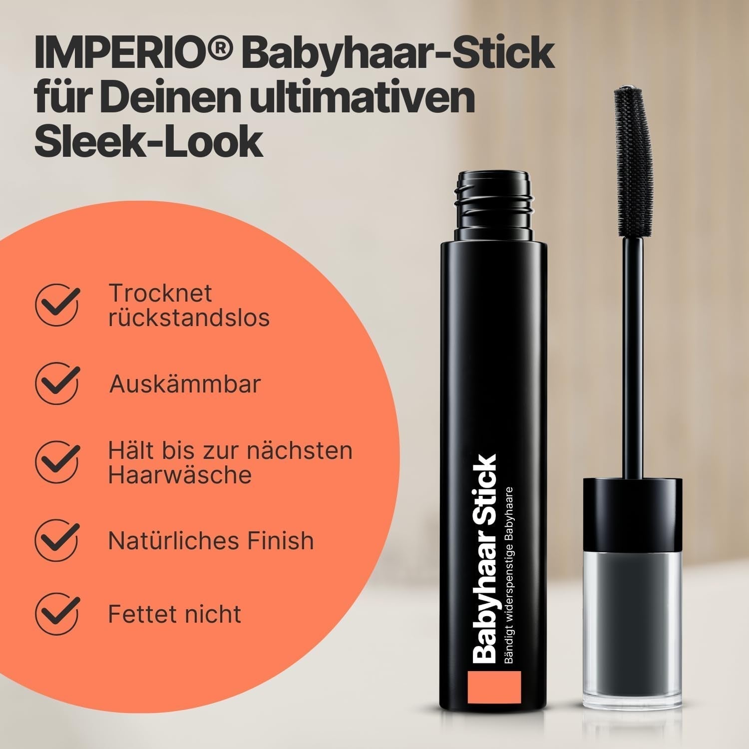 IMPERIO Hair Finishing Stick for Baby Hair - Tusz do rzęs premium do włosów baby, który ujarzmia cienkie i łamliwe włosy - 12ml Przezroczysta farba do włosów Naty Shop
