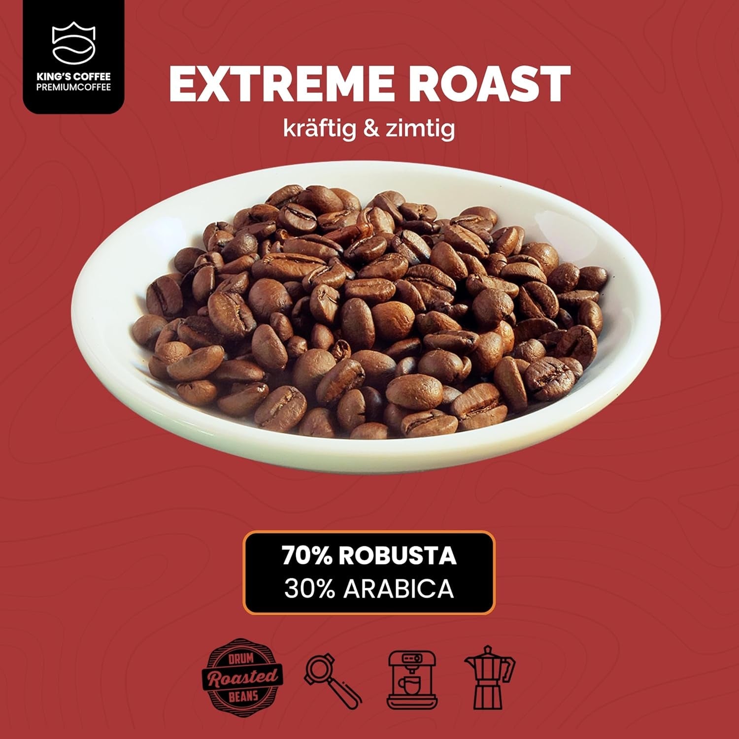KING'S COFFEE - EXTREME ROAST - Ziarna Espresso Intenso - bardzo niska kwasowość - palenie małych partii z Włoch - kawa ziarnista do ekspresów w pełni automatycznych i ekspresów kolbowych - 1 kg