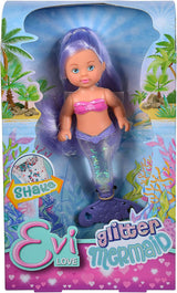Simba 105733482 - Evi Love Glitter Mermaid, lalka syrenka z płetwą ogonową, która świeci po potrząśnięciu. Oferowany jest tylko JEDEN przedmiot.