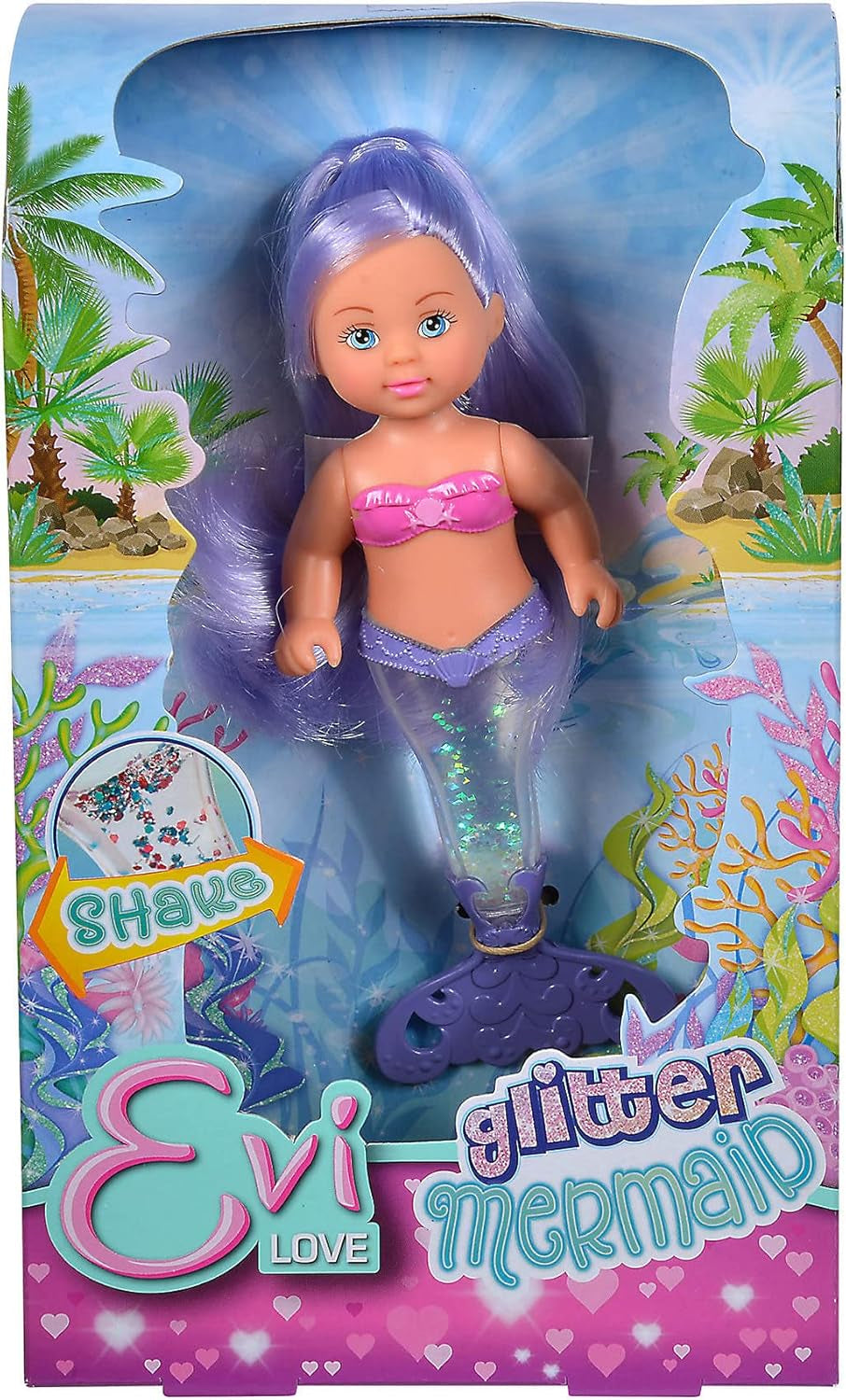 Simba 105733482 - Evi Love Glitter Mermaid, lalka syrenka z płetwą ogonową, która świeci po potrząśnięciu. Oferowany jest tylko JEDEN przedmiot.
