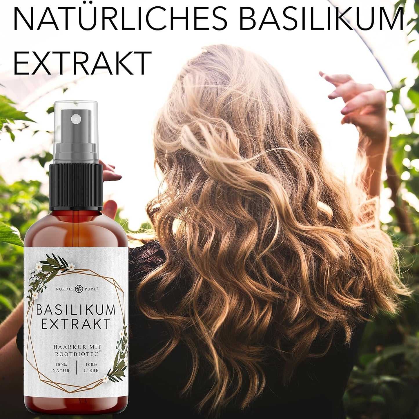 Kuracja do włosów z ekstraktem z bazylii od Nordic Pure | Do pielęgnacji włosów cienkich, suchych i delikatnych | Może zapobiegać wypadaniu włosów 100ml Pielęgnacja włosów Naty Shop