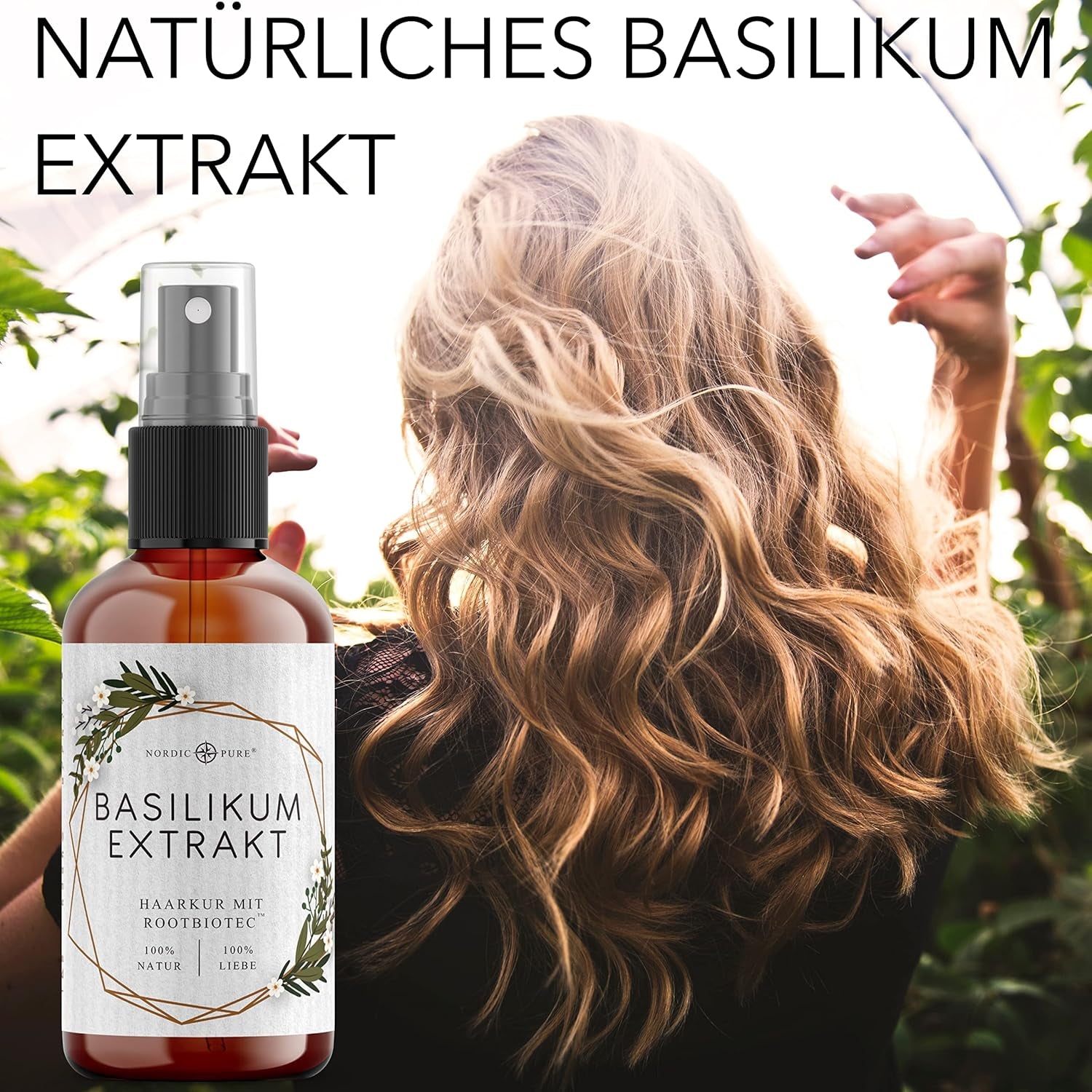 Kuracja do włosów z ekstraktem z bazylii od Nordic Pure | Do pielęgnacji włosów cienkich, suchych i delikatnych | Może zapobiegać wypadaniu włosów 100ml Pielęgnacja włosów Naty Shop