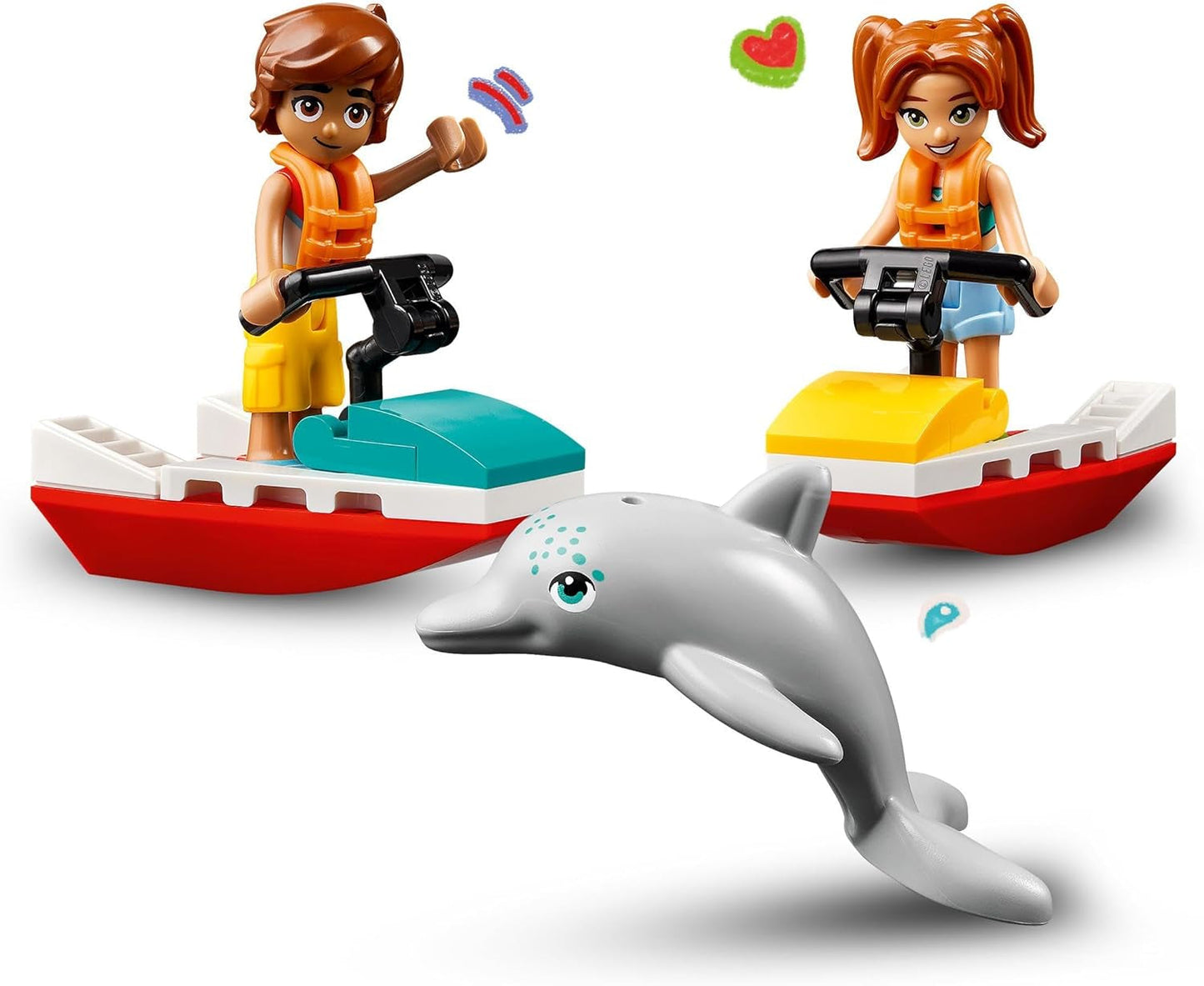 Wieża obserwacyjna ratownika LEGO Friends z nartami wodnymi, zabawka dla dzieci, pomysł na prezent dla dziewcząt i chłopców od 5 lat z 2 figurkami i delfinem, zabawka na skuterze wodnym 42623 Zestawy do budowania Besuche den LEGO-Store