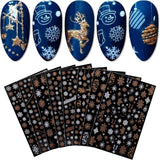 JMEOWIO Nagelsticker Weihnachten 8 Blatt Nagelaufkleber Selbstklebend Weiße Schneeflocken Zimowe naklejki do paznokci Dekoration Nageldesign Zubehör