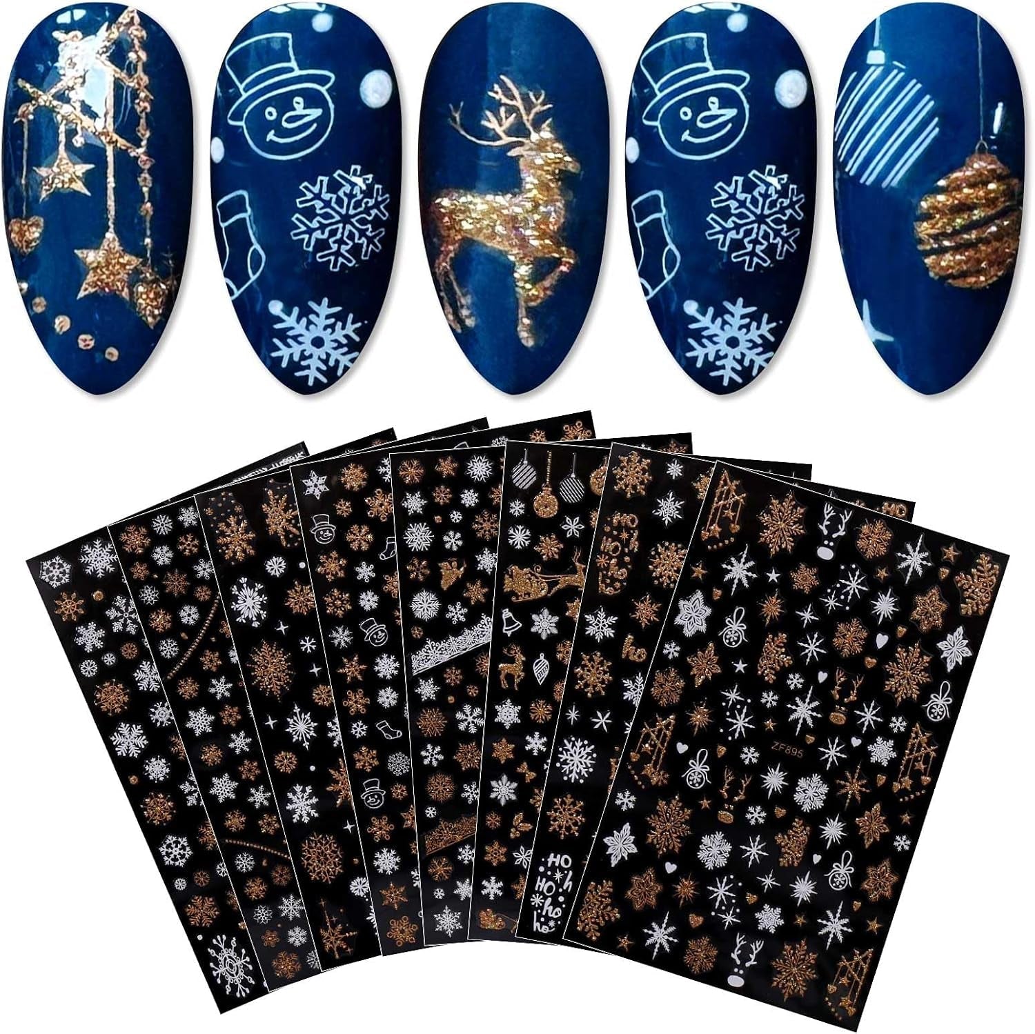 JMEOWIO Nagelsticker Weihnachten 8 Blatt Nagelaufkleber Selbstklebend Weiße Schneeflocken Zimowe naklejki do paznokci Dekoration Nageldesign Zubehör