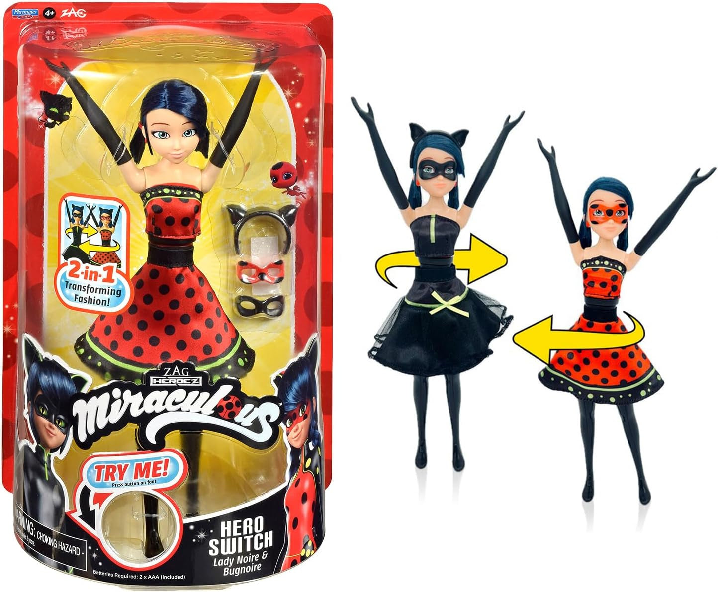 Bandai - Cudowna Biedronka - Lalka Marinette Zmiana koloru Niespodzianka - Cudowna lalka z przegubami, 26 cm + 3 niespodzianki - Losowy wzór - P50390 Naty Shop Dolls Transformująca lalka Biedronka
