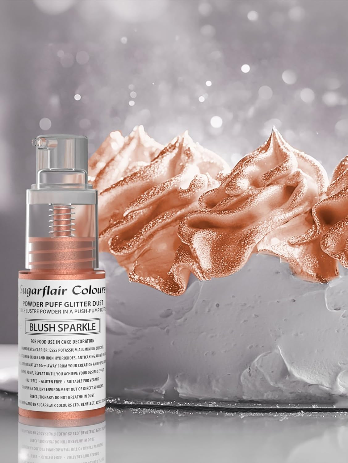 Sugarflair Pump Powder Spray, Glitter, Blush, Glitter - barwnik spożywczy do ciast, spray bez aerozolu do ciast, muffinek i nie tylko - 10 g