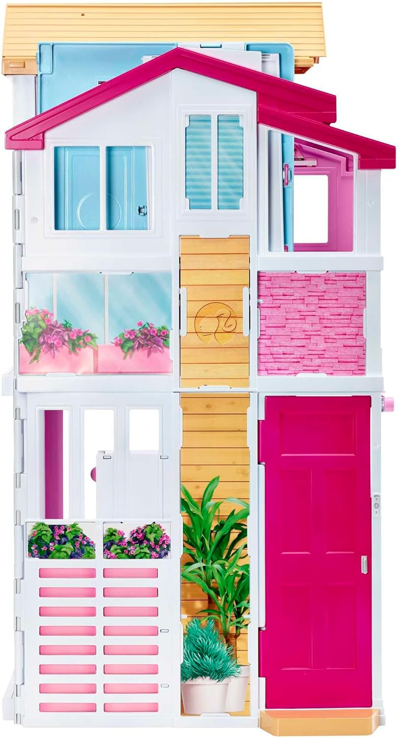 Barbie House Dream Villa 3-piętrowy 5-pokojowy dom miejski z akcesoriami takimi jak meble, składane i do przechowywania, zabawki od 3 lat, domy dla lalek DLY32 Naty Shop