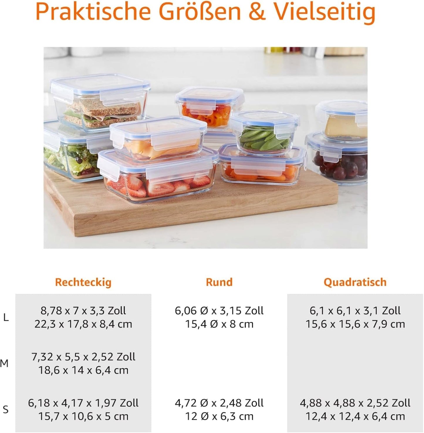 Amazon Basics Szklane pojemniki na żywność z pokrywkami, 20 sztuk (10 pojemników + 10 pokrywek) Bez BPA, Przezroczyste, niebieskie pudełka do przechowywania żywności Naty Shop