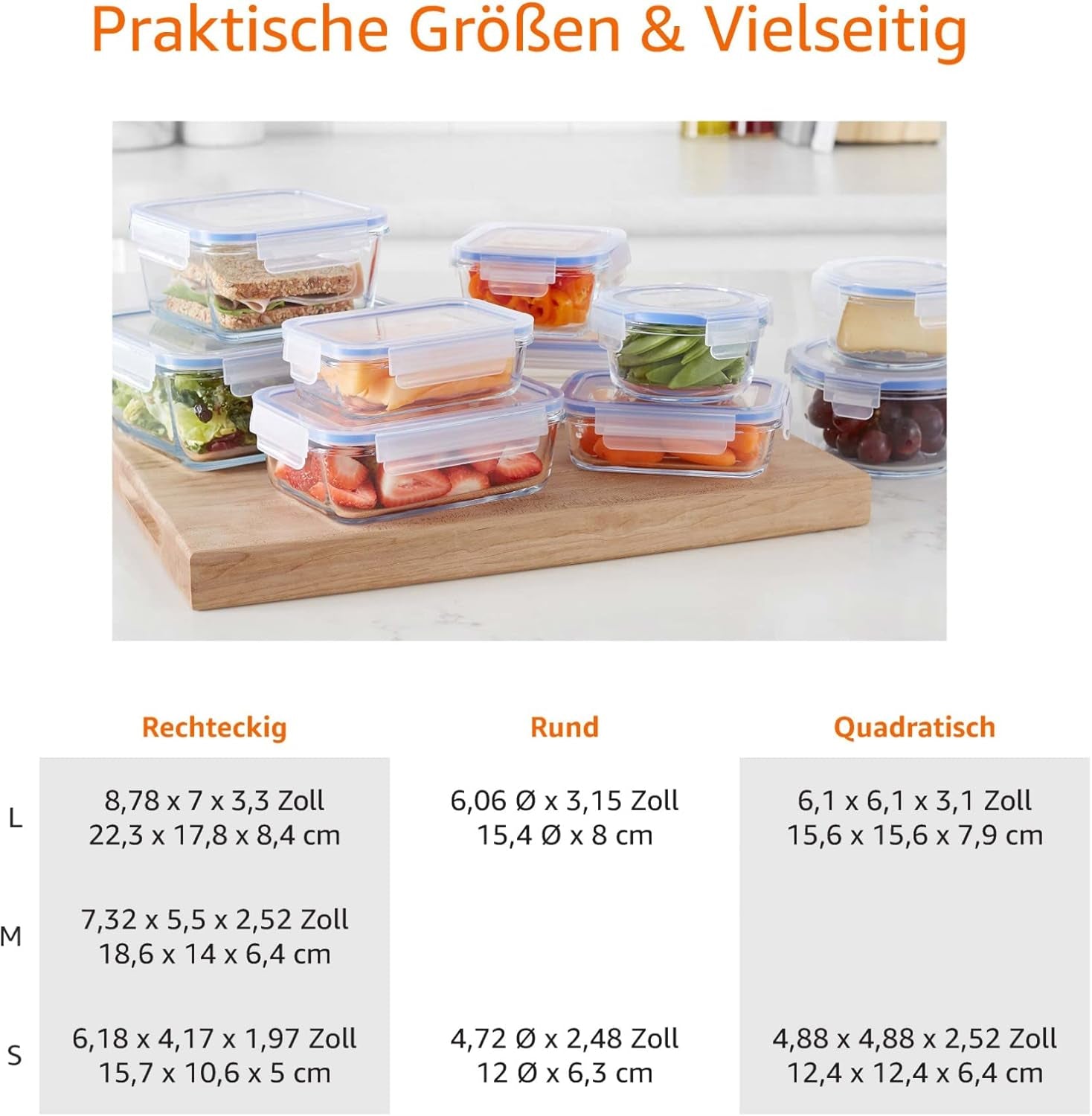 Amazon Basics Szklane pojemniki na żywność z pokrywkami, 20 sztuk (10 pojemników + 10 pokrywek) Bez BPA, Przezroczyste, niebieskie pudełka do przechowywania żywności Naty Shop