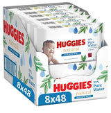Huggies Biodegradowalne, naturalne chusteczki nawilżane dla wrażliwych dzieci, 8 x 48 chusteczek, opakowanie zbiorcze