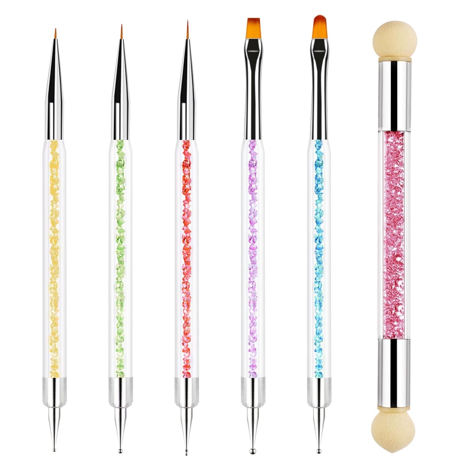 Sularpek 6 Stück Nagel Pinsel, Nail Art Pinsel, Pinsel Nageldesign, Nagel Pinsel Set, Nail Art Dotting Tools Mit 1 Gąbkowy aplikator w pędzelku, Nageldesign Zubehör Für DIY Nail Art Design