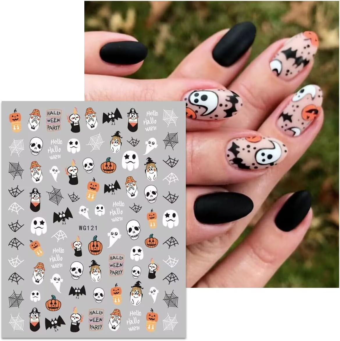 8 Blatt Nagelsticker Halloween Nagelaufkleber Selbstklebend Niedliches Kürbis-Schädel-Spinnennetz Niedlichen Kinder Geist Nail Art Naklejka Dekoration Nageldesign Zubehör