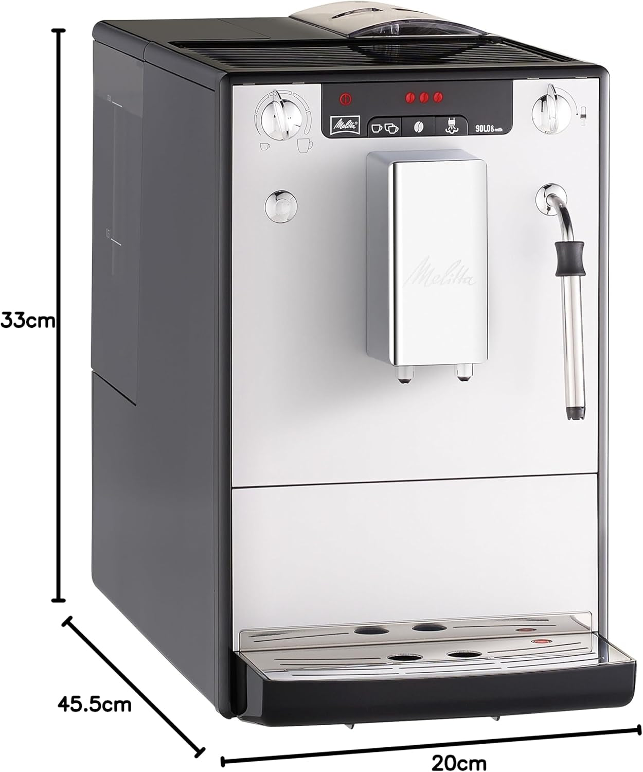 Melitta Solo & Milk - w pełni automatyczny, smukły ekspres do kawy ze spieniaczem do mleka, ekspres do kawy z wyjmowanym zbiornikiem na wodę, m.in. kawa lub cappuccino, srebro