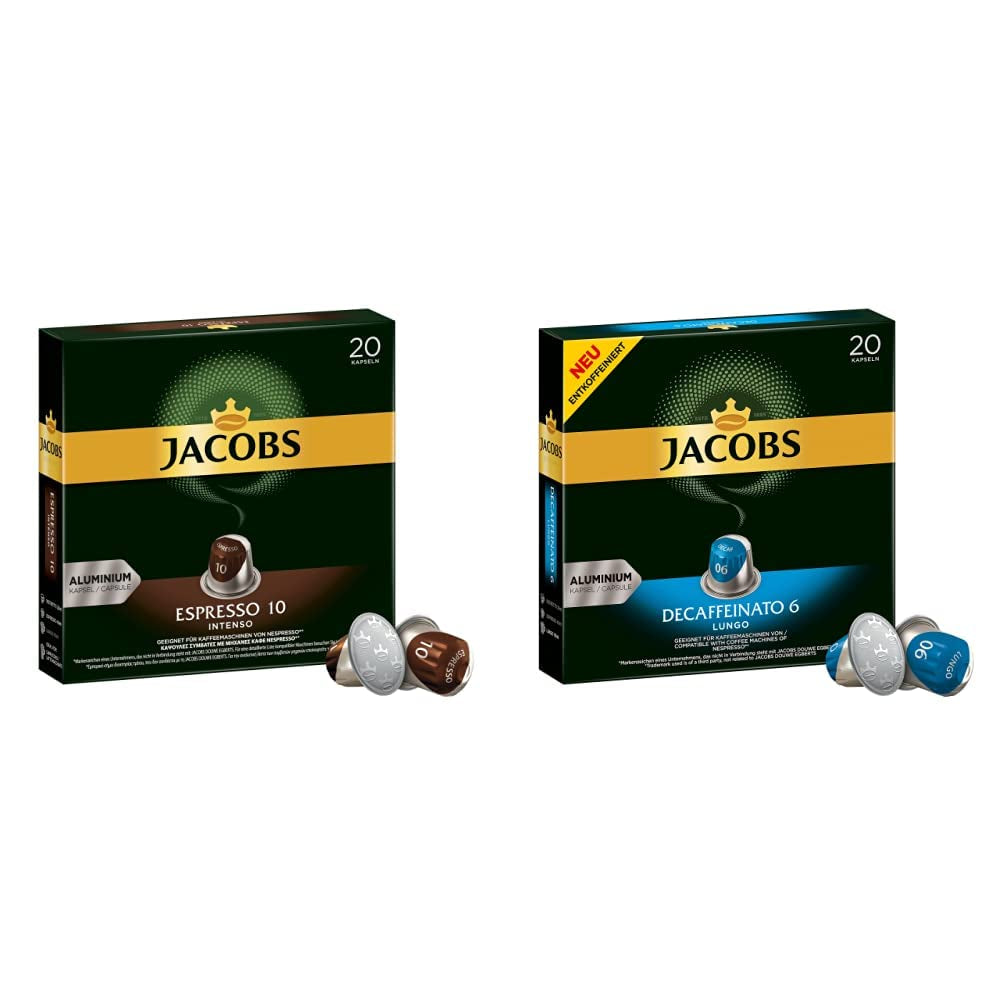 Kaffeekapseln Espresso Intenso, Intensität 10 von 12, 10 x 20 Getränke & Kaffeekapseln Lungo Decaffeinato- Intensität 6- 200 Kapseln kompatybilny z Nespresso, 10er Pack, 10 x 20 Getränke