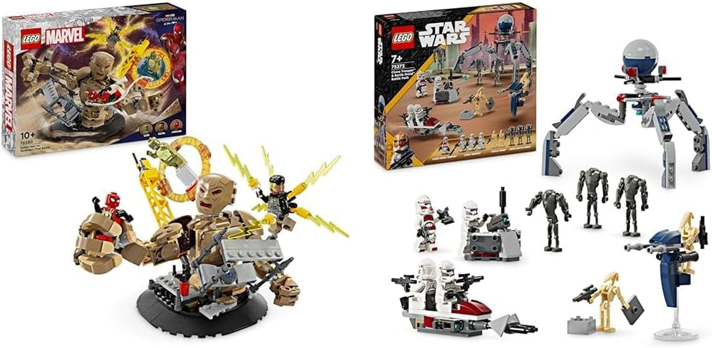 LEGO Marvel Spider-Man kontra. Sandman: Showdown Superbohater z figurkami, w tym jaszczurką i elektro. Zabawka do budowania z odgrywaniem ról Prezent dla entuzjastów akcji Chłopcy i dziewczęta 76280 Zestawy do budowania Szukaj w LEGO-Store Pakiet bojowy żołnierzy klonów