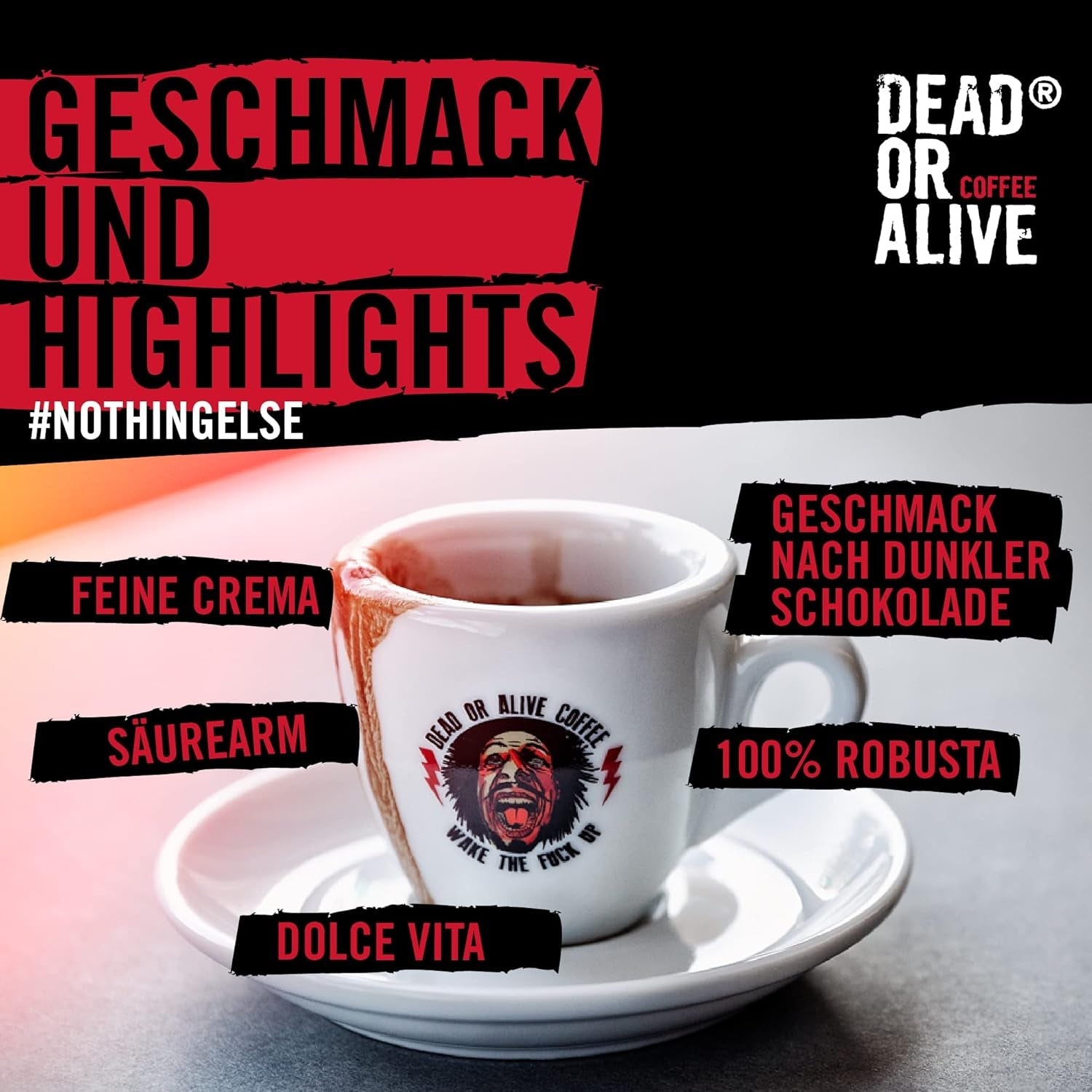 DEAD OR ALIVE Espresso No3 - Starke Espressobohnen 1kg - 100% Robusta - Kaffeebohnen für Kaffeevollautomat und Espressomaschine - Ganze Bohnen mit viel Koffein aus Italien - Kawa ziarnista