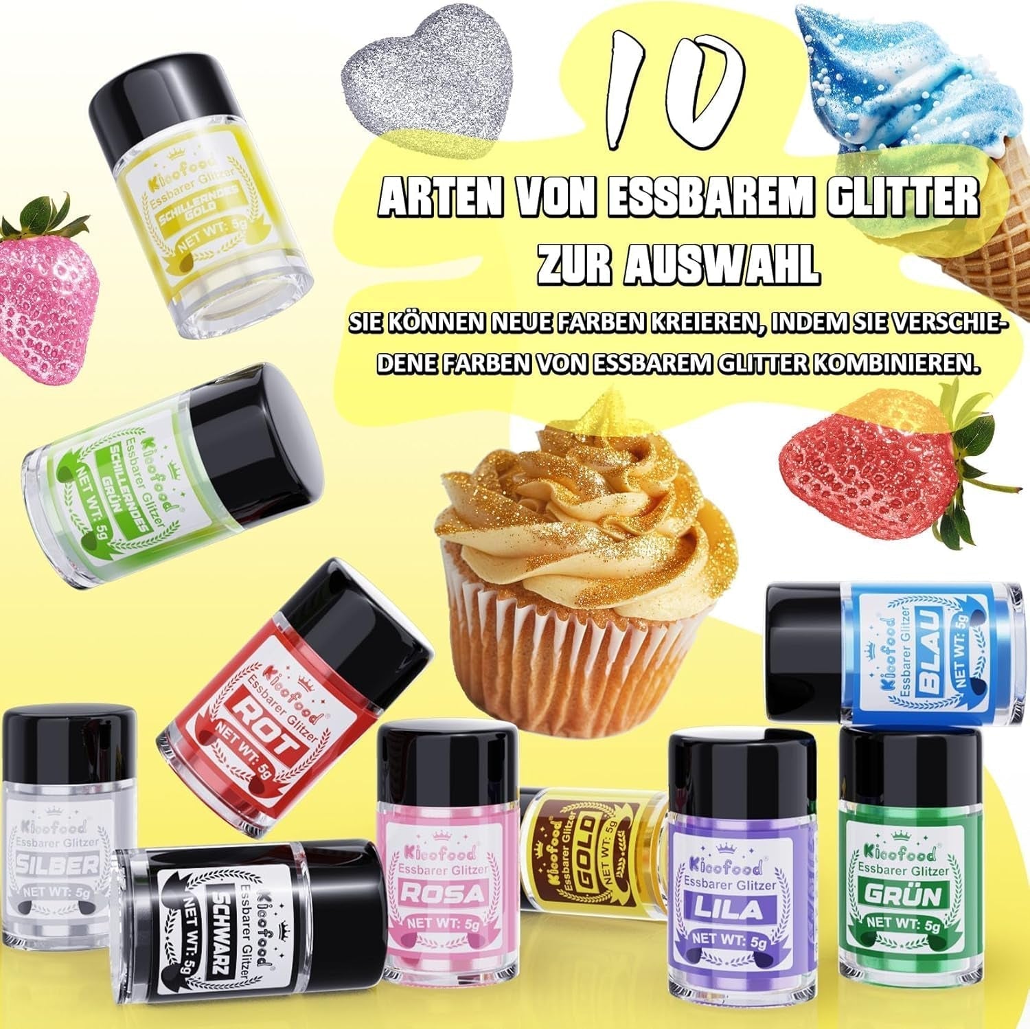 Kicofood, brokat jadalny, 5 gramów, różne kolory Sklep Glitter Naty