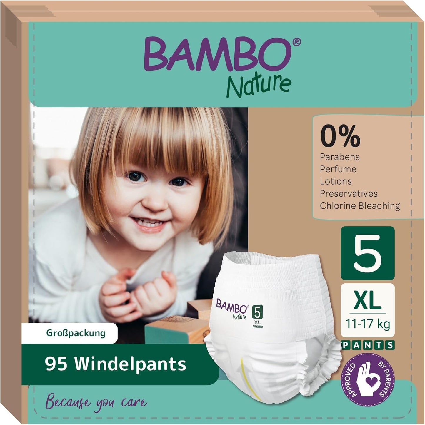 Pieluszki Bambo Nature, rozmiar 5 (11-17 kg) - opakowanie miesięczne 95 | Pieluchy z ulepszoną ochroną przed wyciekami | Najwyższy komfort i swoboda dla aktywnych dzieci | Pieluszki testowane dermatologicznie