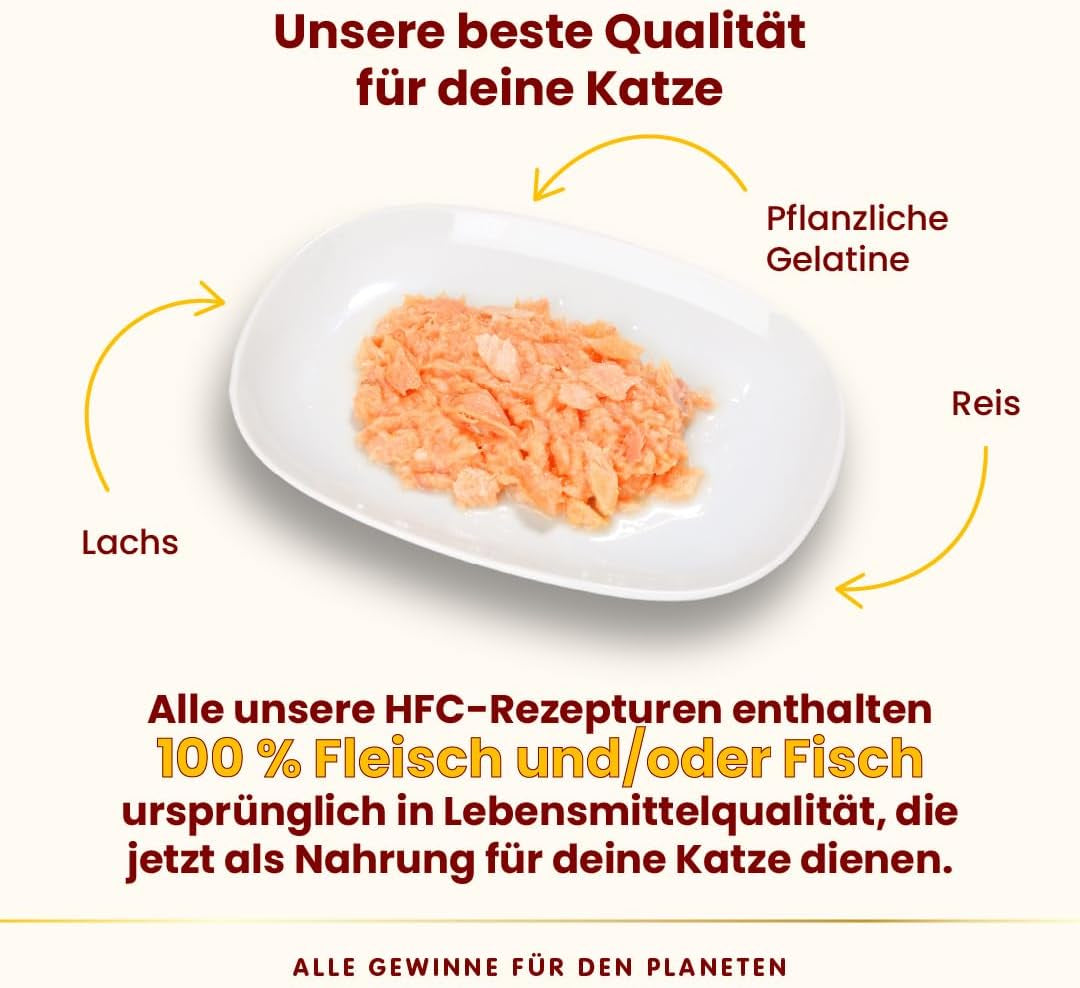 Almo Nature HFC Jelly - Nassfutter für ausgewachsene Katzen - Lachs - klasa ludzka, bezglutenowa i monoproteinowa - 6 x 70g