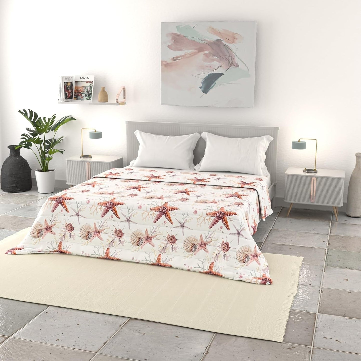 Włoska pościel podstawowa kołdra letnia, mikrofibra z nadrukiem, 250X240Cm, okrągła Kołdry i kołdry Naty Shop Starfish 250X240Cm