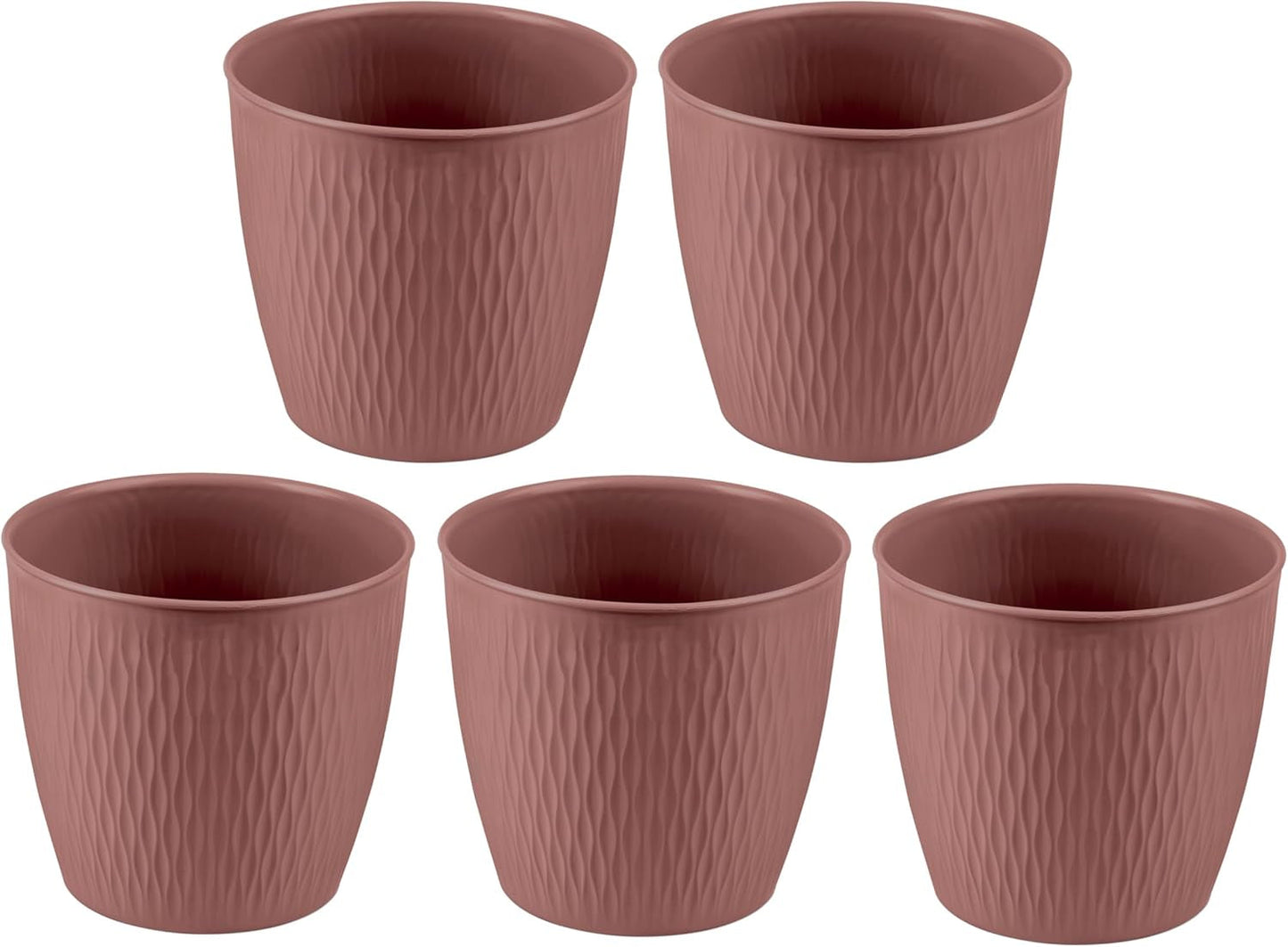 Zestaw 5 brązowych doniczek o średnicy 16 cm - Solidne doniczki z tworzywa sztucznego - Dekoracyjna doniczka z opcją drenażu - Elegancka doniczka do użytku wewnątrz i na zewnątrz