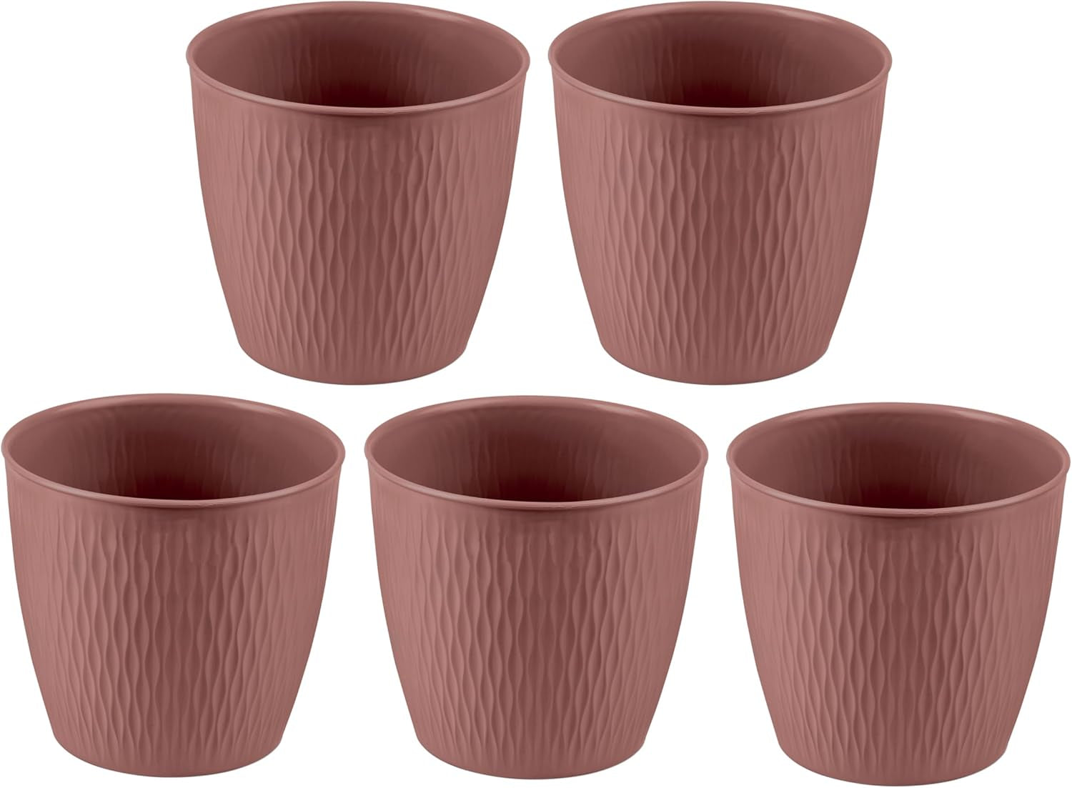 Zestaw 5 brązowych doniczek o średnicy 16 cm - Solidne doniczki z tworzywa sztucznego - Dekoracyjna doniczka z opcją drenażu - Elegancka doniczka do użytku wewnątrz i na zewnątrz