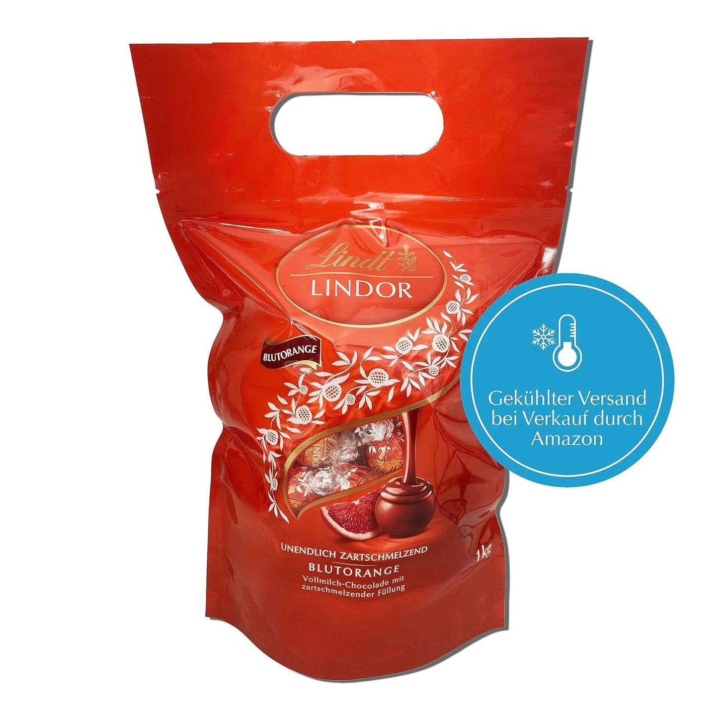 Lindt LINDOR Czerwone Pomarańczowe Kulki Czekoladowe | 1 kg zamykana torebka | ok. 80 cukierków czekoladowych z rozpływającym się w ustach nadzieniem | Opakowanie zbiorcze, prezent czekoladowy