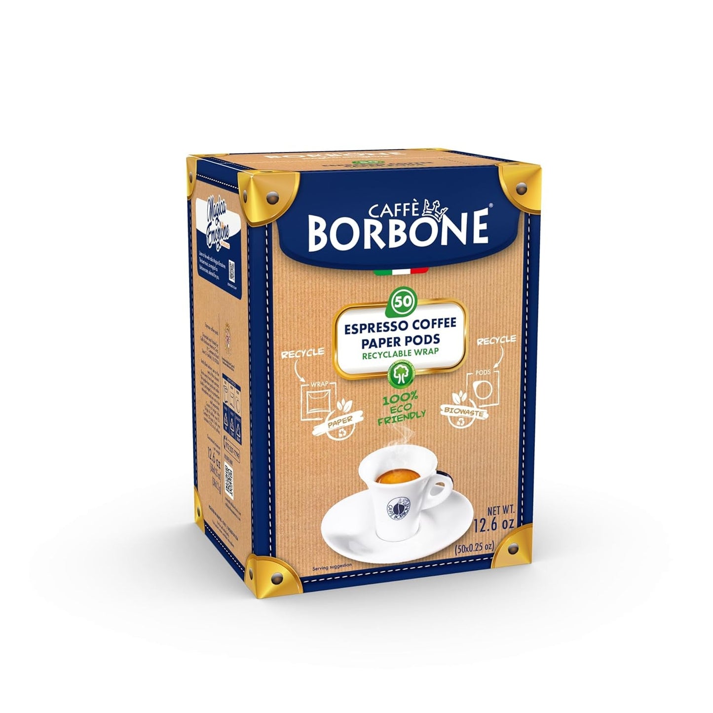 Kompostowalne podkładki Kaffeepads Caffè Borbone, niebieskie Kaffeemischung - 50 podkładek - Kompatybilne z papierowymi podkładkami ESE System 44 mm
