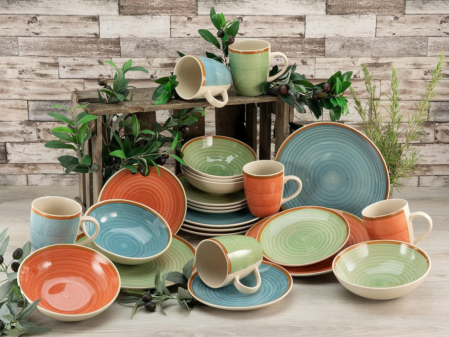 CreaTable, 22851, seria COUNTRY, 24-częściowy zestaw naczyń obiadowych dla 6 osób, usługa łączenia porcelany, można myć w zmywarce i używać w kuchence mikrofalowej, jakość produkcji