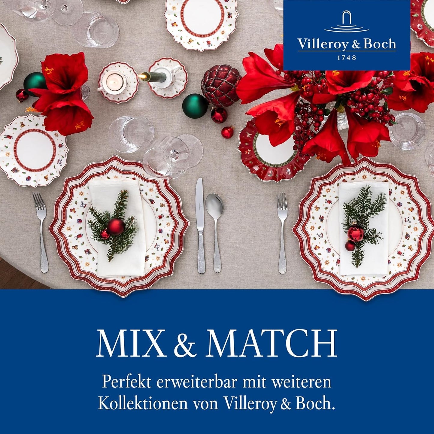 Villeroy & Boch - Zestaw śniadaniowy Toy's Delight dla 2 osób, wzór lokomotywy, 6 sztuk, kolorowy, bożonarodzeniowy, zestaw obiadowy z talerzami, filiżankami i miskami na śniadanie, świąteczne zastawy stołowe, porcelana Premium