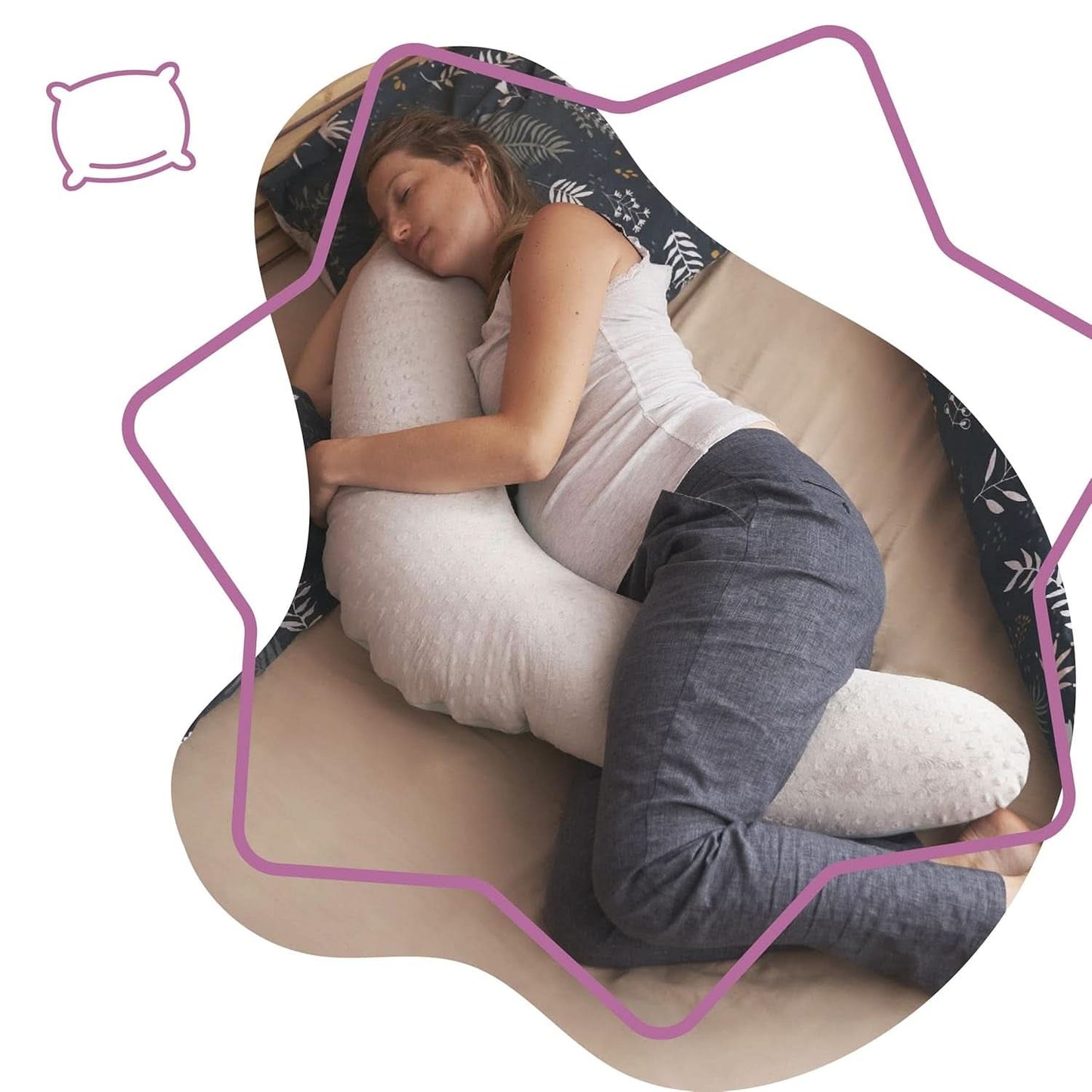 Badabulle Poduszka do karmienia i puszysta poduszka ciążowa 150 cm z pokrowcem o ergonomicznym kształcie Akcesoria Żywność i karmienie piersią Sklep Bebe Naty