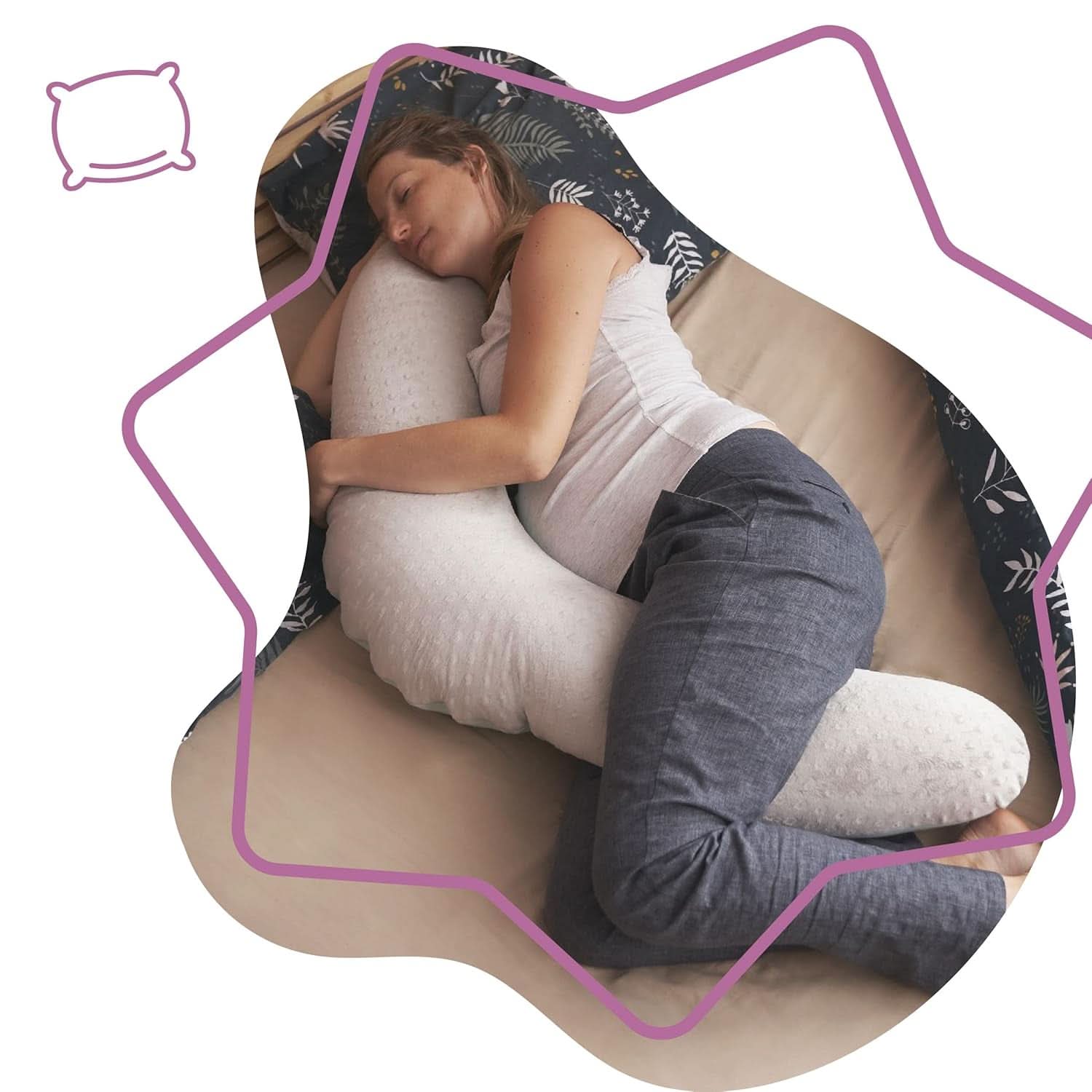 Badabulle Poduszka do karmienia i puszysta poduszka ciążowa 150 cm z pokrowcem o ergonomicznym kształcie Akcesoria Żywność i karmienie piersią Sklep Bebe Naty