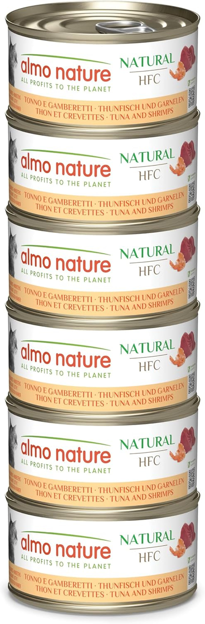 Almo Nature HFC Natural - Mokra karma dla dorosłych kotów - Tuńczyk i krewetki - Jakość ludzka, Bezglutenowa - 6 x 70g