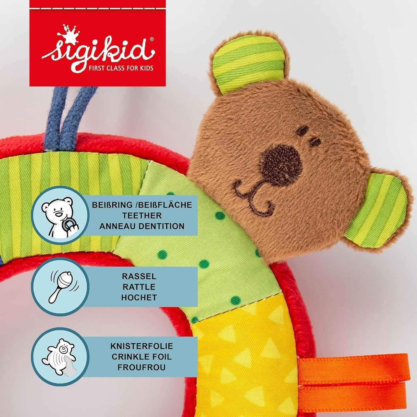 SIGIKID 40490 Aktywny pierścień Baby Activity PlayQ Zabawka dla dziewczynek i chłopców polecana dla dzieci od 3 miesiąca wielokolorowy Baby Toys Naty Shop