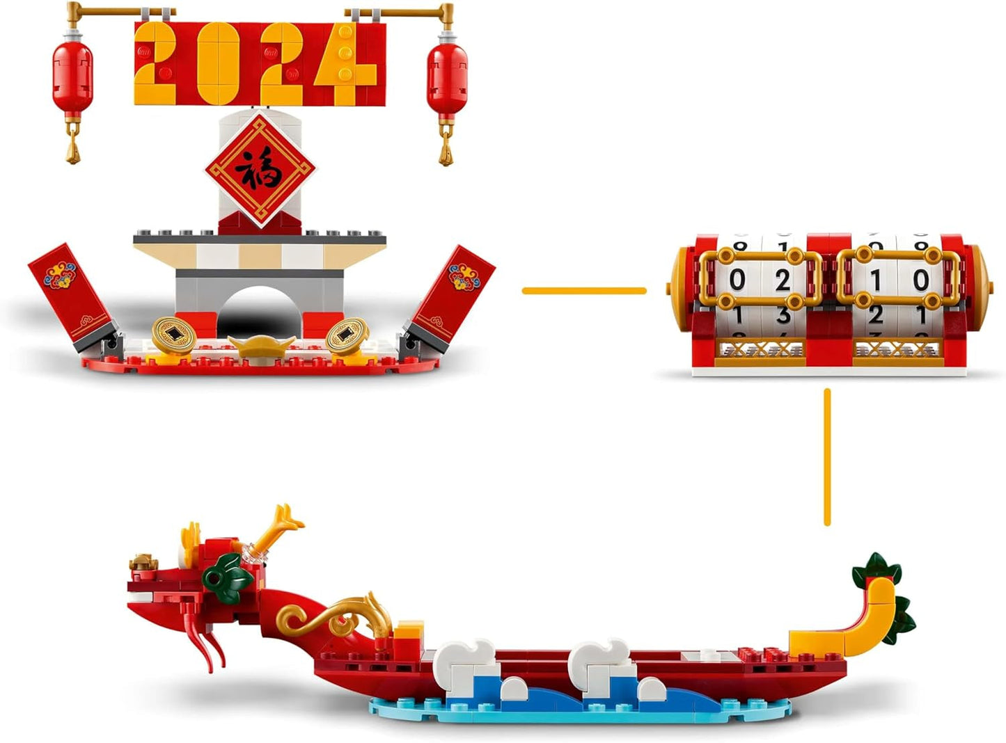Kalendarz świąteczny LEGO, prezent na chińskie wakacje dla chłopców i dziewcząt, zestaw do budowania Księżycowego Nowego Roku, pozwala dzieciom na wyobraźnię, świąteczna zabawka, dekoracja na chiński Nowy Rok 40678 Zestawy do budowania Besuche den LEGO-Store