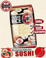 Ryż do sushi ITA-SAN, okrągłoziarnisty, najwyższej jakości, 100% czystej odmiany, szybkie i łatwe przygotowanie, wegański, halal, bezglutenowy (1 x 500g)