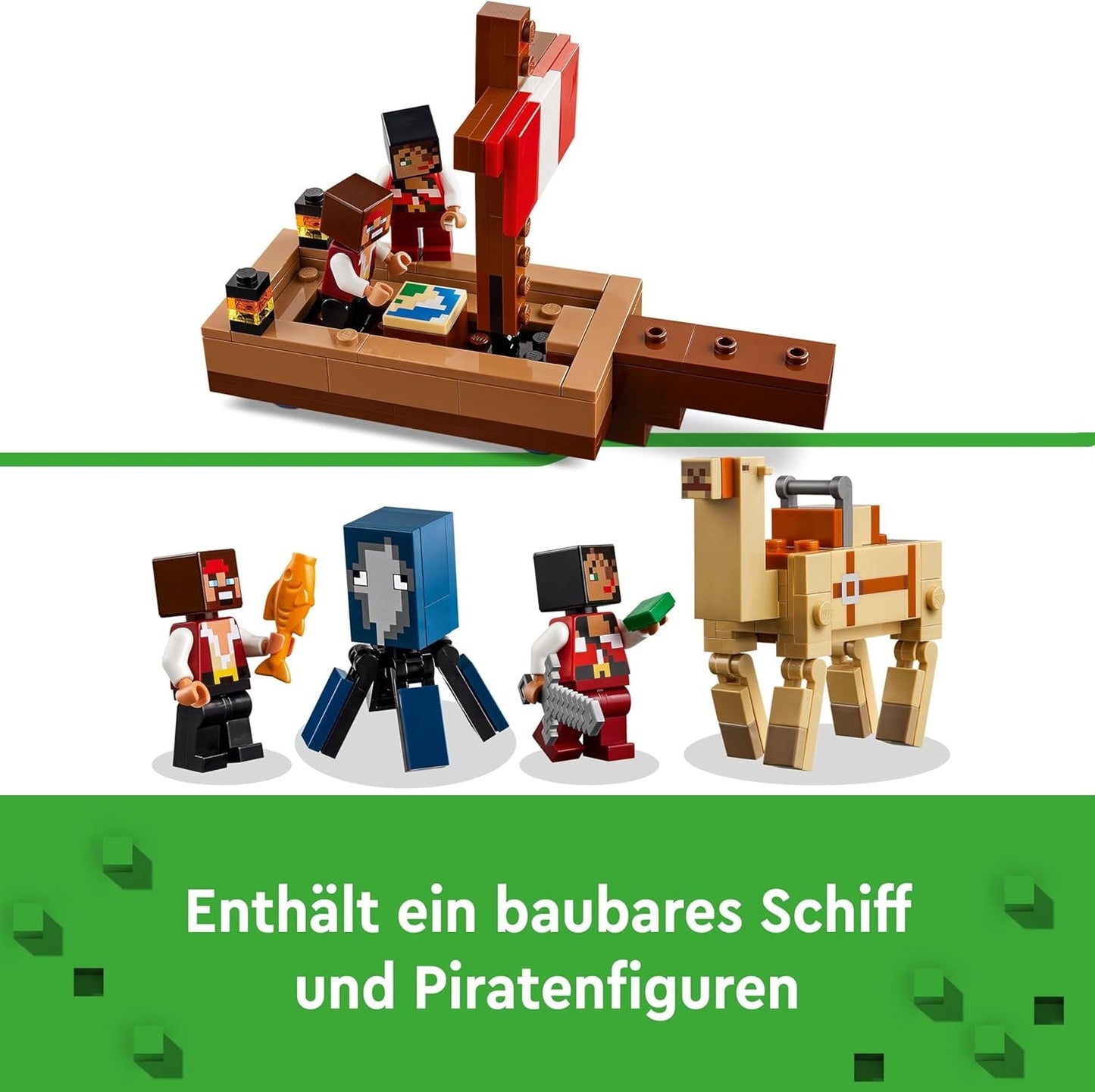 LEGO Minecraft Podróż statkiem pirackim Kałamarnica i wielbłąd Figurka pirata Zabawka do budowania statku Odgrywanie ról Prezent dla chłopców i dziewcząt w wieku 8 lat 21259 Zestawy do budowania Besuche den LEGO-Store